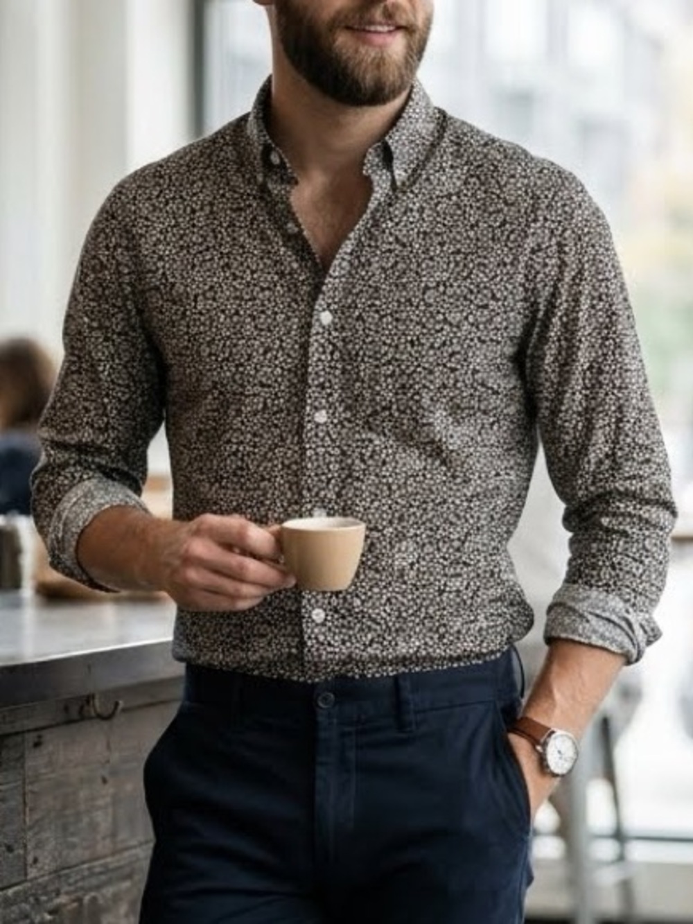Club Monaco Japanese Fabric Floral Button-Down- XL
